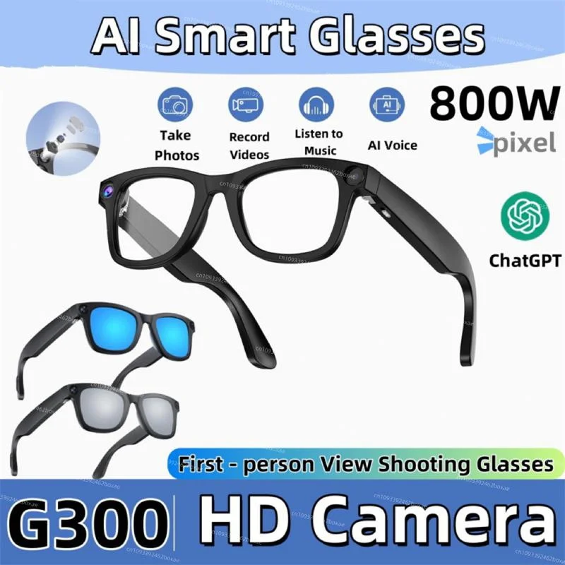 G300 스마트 안경 블루투스 방수 800만 화소 AI 촬영 비디오 음성 통화 번역 다기능 스마트 안경