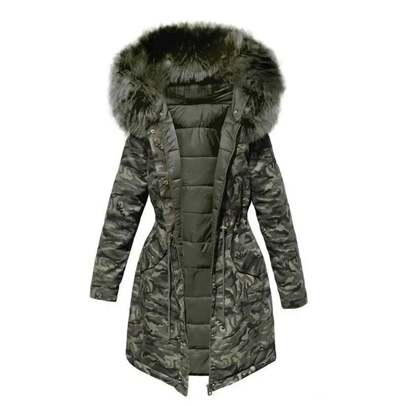 Women\'s camouflage Quilted Coat Thickening Cotton Warm Jacket Wrap Coat Hooded Parka fur collar detachable Winter Coat for Women