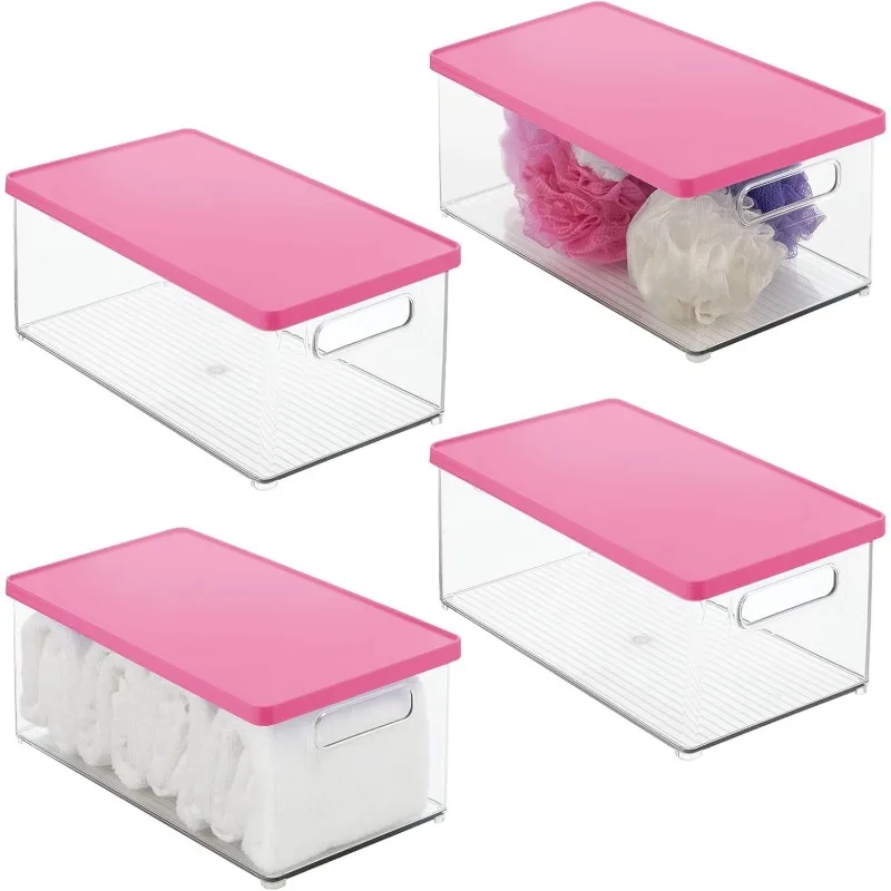 

Storage Bin Box Container, Lid, Built-in Handles, Organization for Makeup, Hair Styling Tools, Accessories in Bathroom