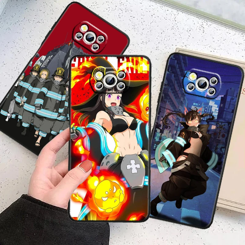 Fire Force Cartoon Anime For Xiaomi Mi Poco F5 F4 F3 X6 X5 X4 X3 M6 M5 M5S M4 M3 C65 Pro GT NFC 5G Black Funda Phone Case