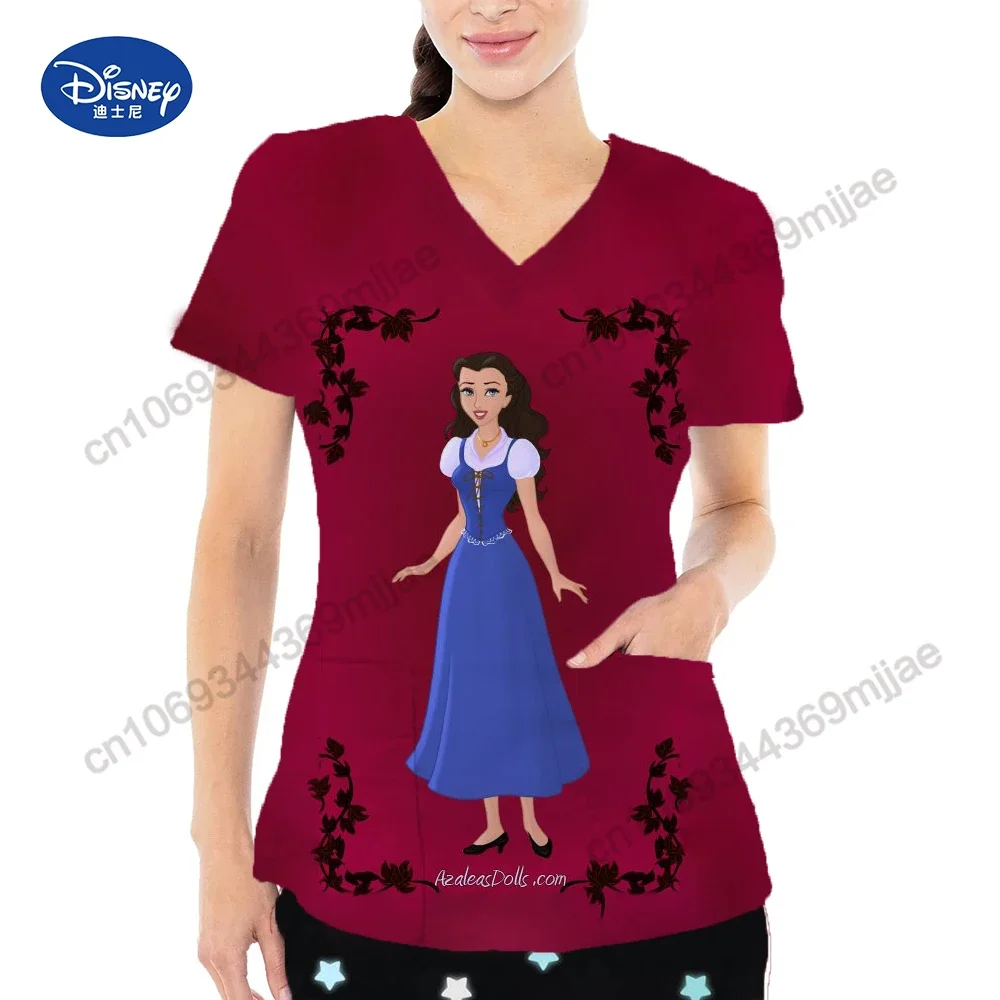 New V-neck Women's Tops Cartoon Pocket Women's T-shirts Short Sleeves Tops