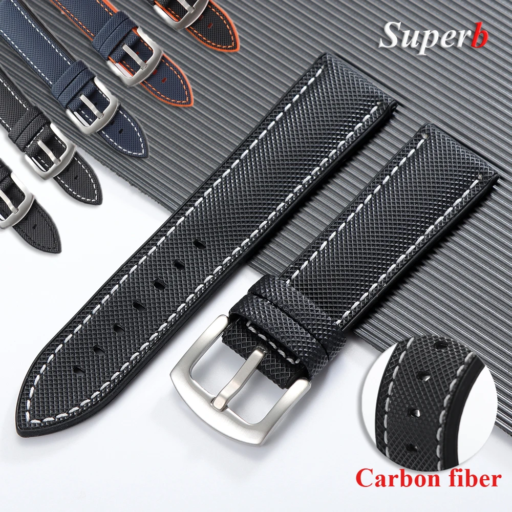 

Ремешок из углеродного волокна премиум-класса 20 мм, 22 мм, 24 мм, силиконовый браслет, водонепроницаемый ремешок для часов для Omega, IWC, мужские аксессуары Citizen