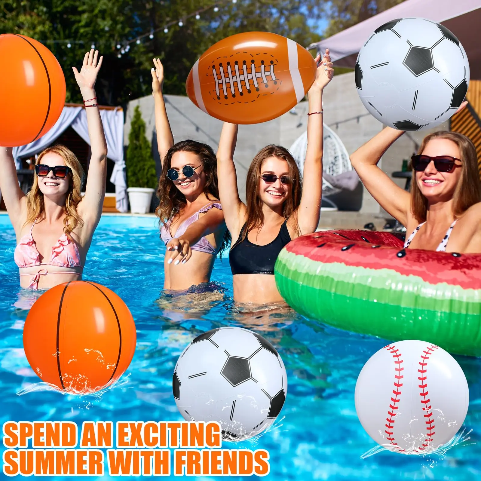 Inflatable Sports Ball Set - Includes Football, Baseball, Basketball, and Soccer Balls, Made of PVC Plastic, Perfect for Indoor