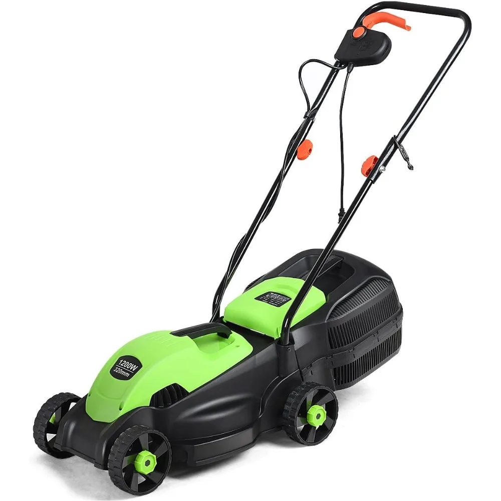 Lawn Mower, 14 Inch 2-in-1 Electric Lawn Mower with Grass Collection Bag, Folding Handle, Adjustable Cutting Height,