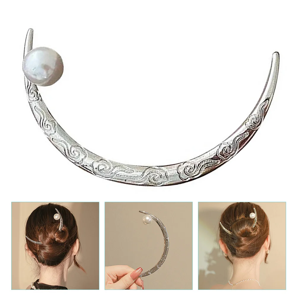 

Hairpin Ornament Girls Accessories Bobby Pins for Women Stick Metal Decoration Moon Fork Chinese Style