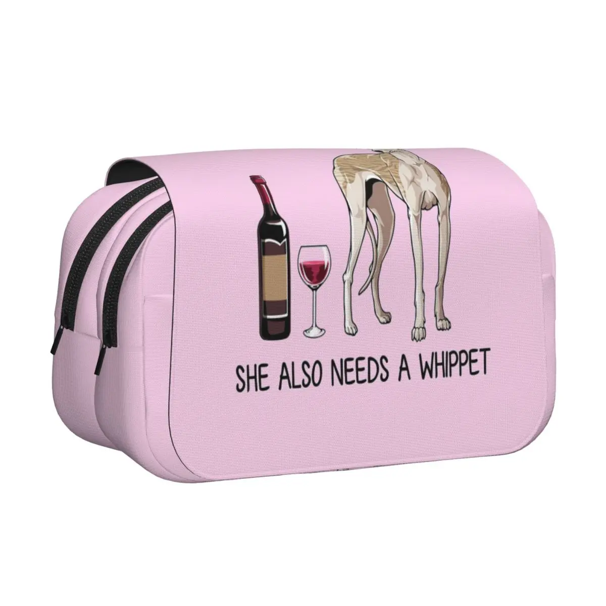 Whippet Dog And Wine Funny Gift For Dog Mom Pencil Cases Pen Holder Hard Shell Leather Large Capacity Pen Box Pencil