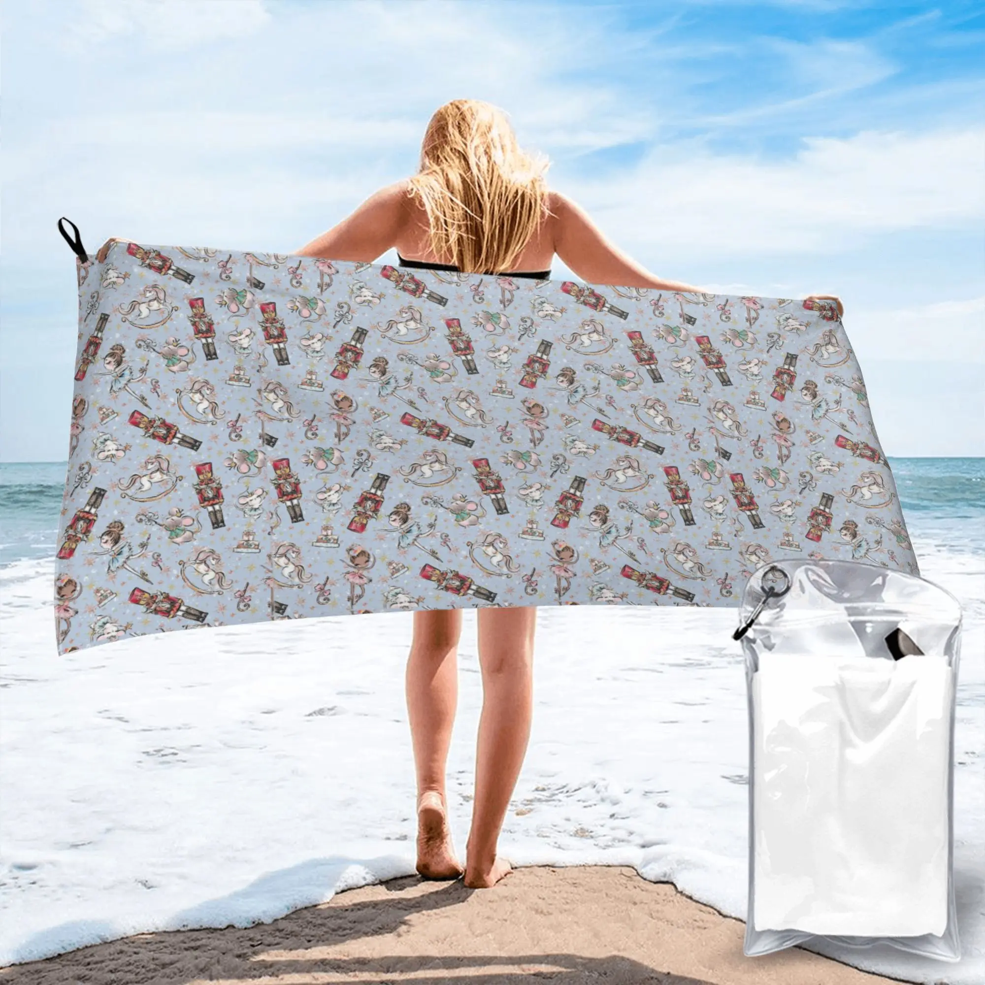 Christmas Nutcrackers Stars Ballerina Violin Beach Towel Soft Microfiber Quick Dry Absorbent Quick Towels For Mountain Climbing