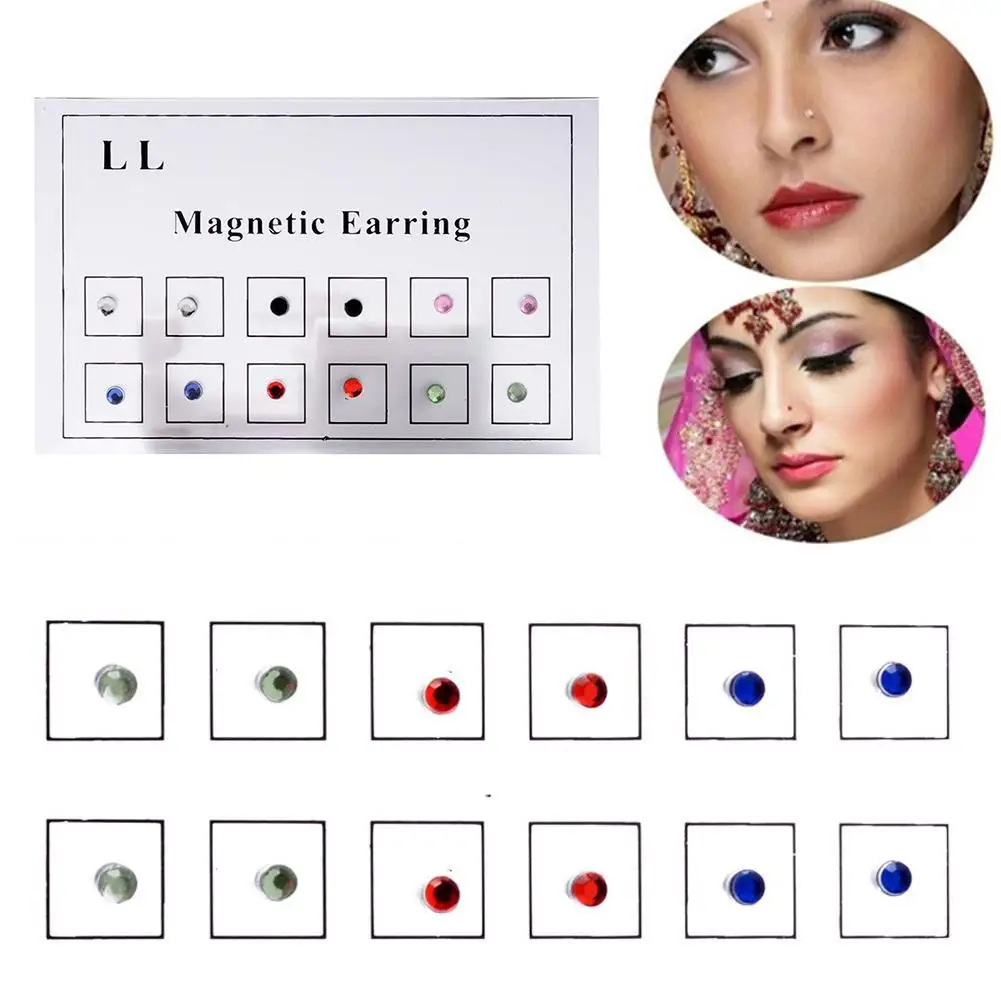 Magnetic Non Pierced Earring 12Pcs Fake Magnet Ear Tragus Cartilage Lip Labret Stud Fashion Nose Ring Jewelry For Unpierced Ears