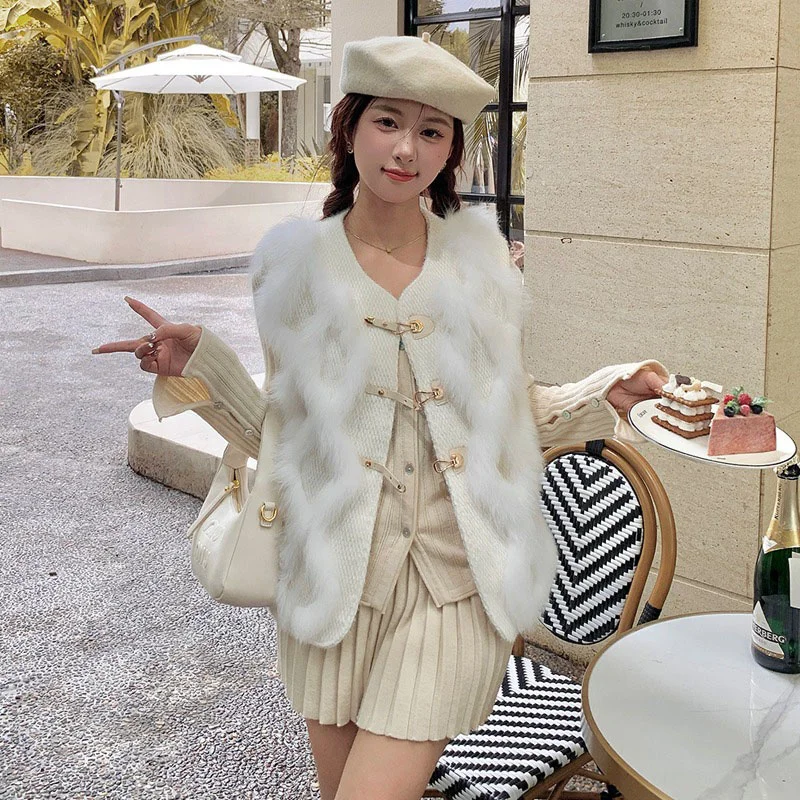 

Fashion Women Warm Vest High Quality For Fur Casual Round Neck Thick Plush Temperament Charm Fur New Trend Coat Autumn