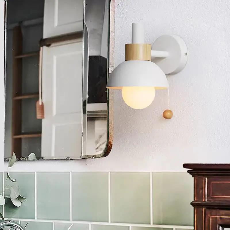 French Minimalist Macaron Colored Wall Lamps Pull Cord Switch Metal Art Light Fixture Home Bedroom Study Living Room Decoration