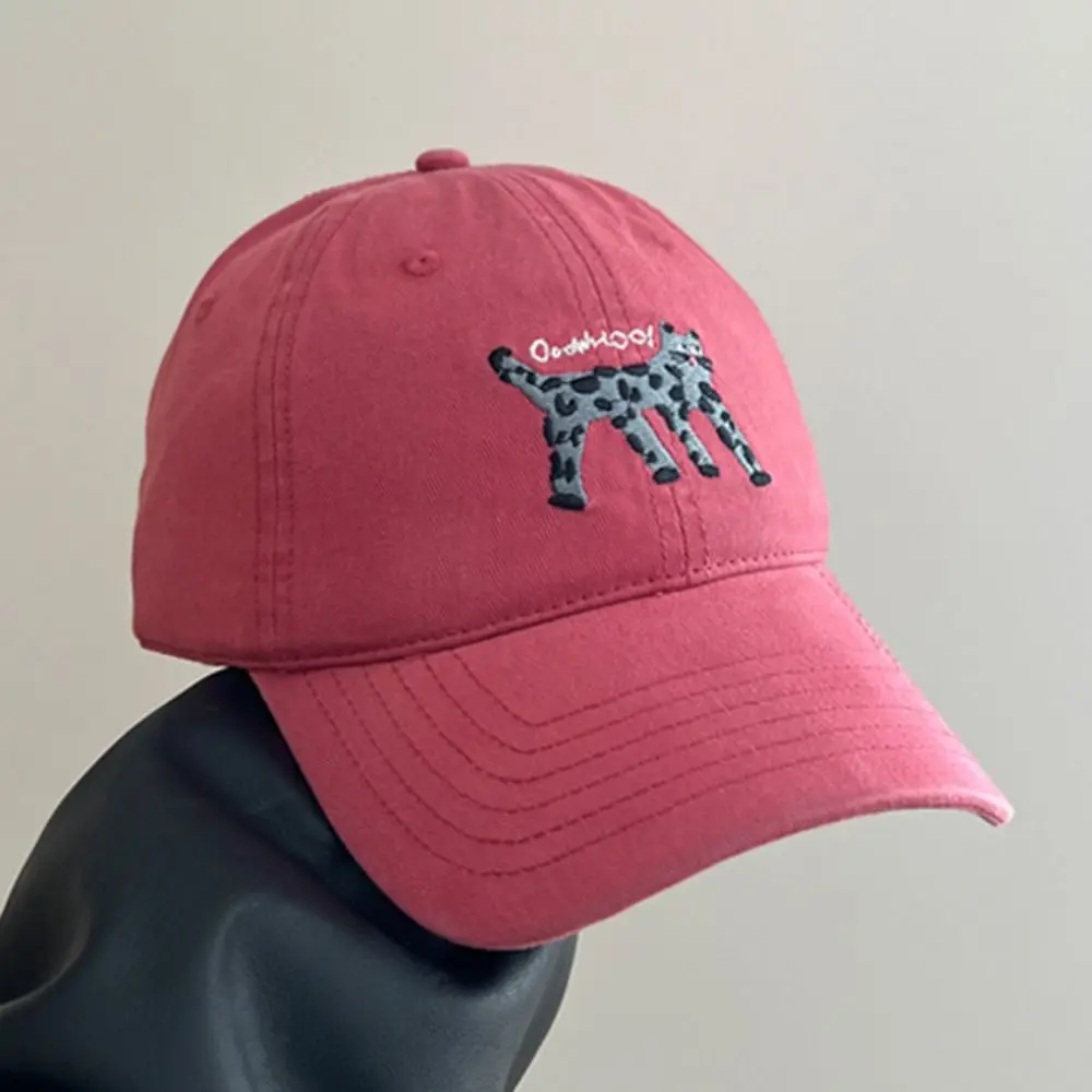 Simple Embroidered Embroidery Baseball Cap Retro Peaked Cap Letter Baseball Hat Spotted Cat Cotton Sun Hat Girl