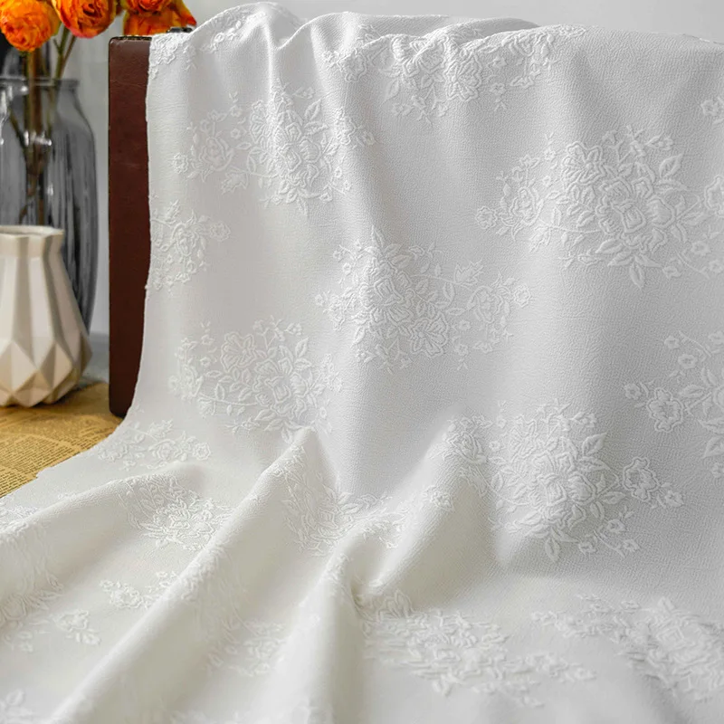 

Elegant pure white flower jacquard fabric for dresses clothing home decoration handmade DIY fabrics according to meters