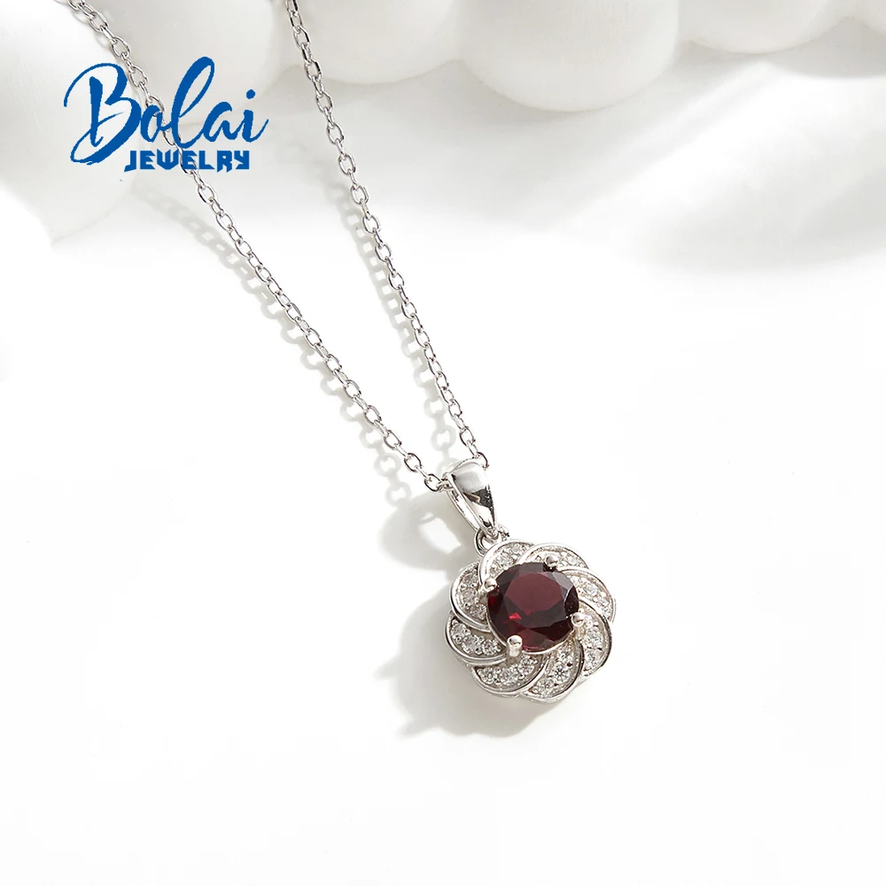 

Flower shape design women's pendant 925 sterling silver necklace natural round 6.0mm Rhodolite Garnet jewelry for proposal gifts
