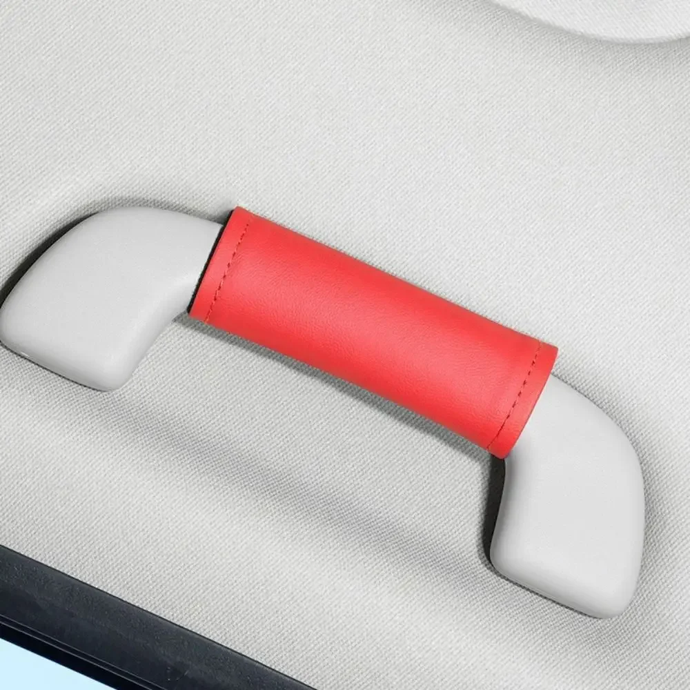 2Pcs Soft Car Handle Cover PU Leather Solid Color Pull Handle Gloves Anti-scratch Wear-proof Car Ceiling Handle