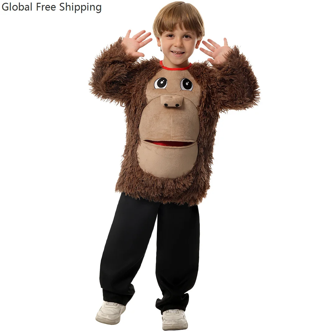 Children's Stage Performance Costume Cartoon Gorilla Plush Long-sleeved Hood Sweatshirt Halloween Christmas Party Cosplay Outfit