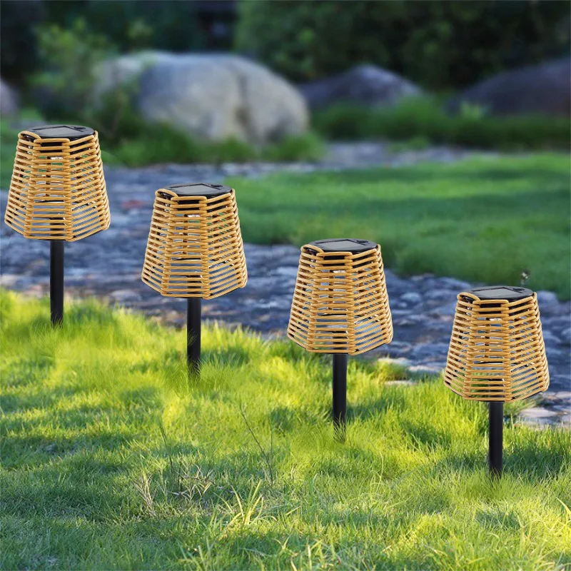 Lampu rotan luar ruangan, lampu rotan luar ruangan, lampu rumput tenaga surya tahan air, lampu tempa untuk dekorasi taman halaman