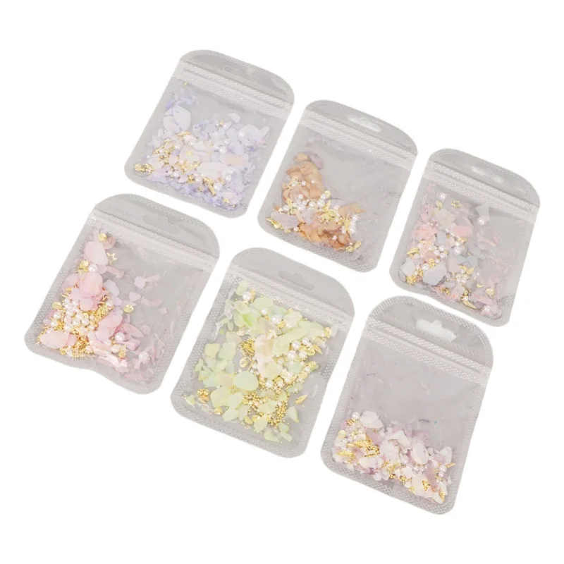 Zestaw do zdobienia paznokci, 6 sztuk, kolorowe brokatowe fragmenty muszelek, zestaw do dekoracji paznokci do manicure.