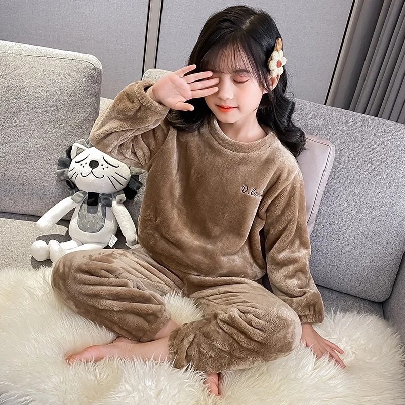 

Kids Fleece Warm Clothing Sets Winter Plus Velvet Sleepwear Outfits Long Sleeved Pullover+Pants 2Pcs Autumn Children Casual Suit