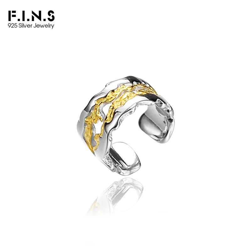 

F.I.N.S 1PC Original S925 Sterling Silver Double Color Earcuff No Piercing Hollow Wide Earrings without Ear Hole Catilage Jewel