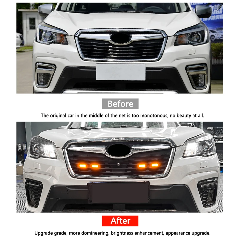 QHCP Front Grille Light Center Grid Daytime Running Light Modified Fit For Subaru Series Forester XV Outback 2013-2022 Accessory