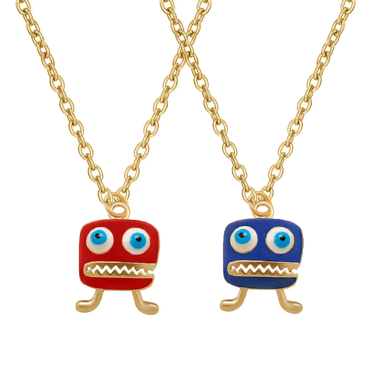 Trendy Kawaii small monster Enamel Drop Oil Colorful Pendant Luck Cartoon Devil O-Chain Jewelry Necklace For Birthday Party Gift