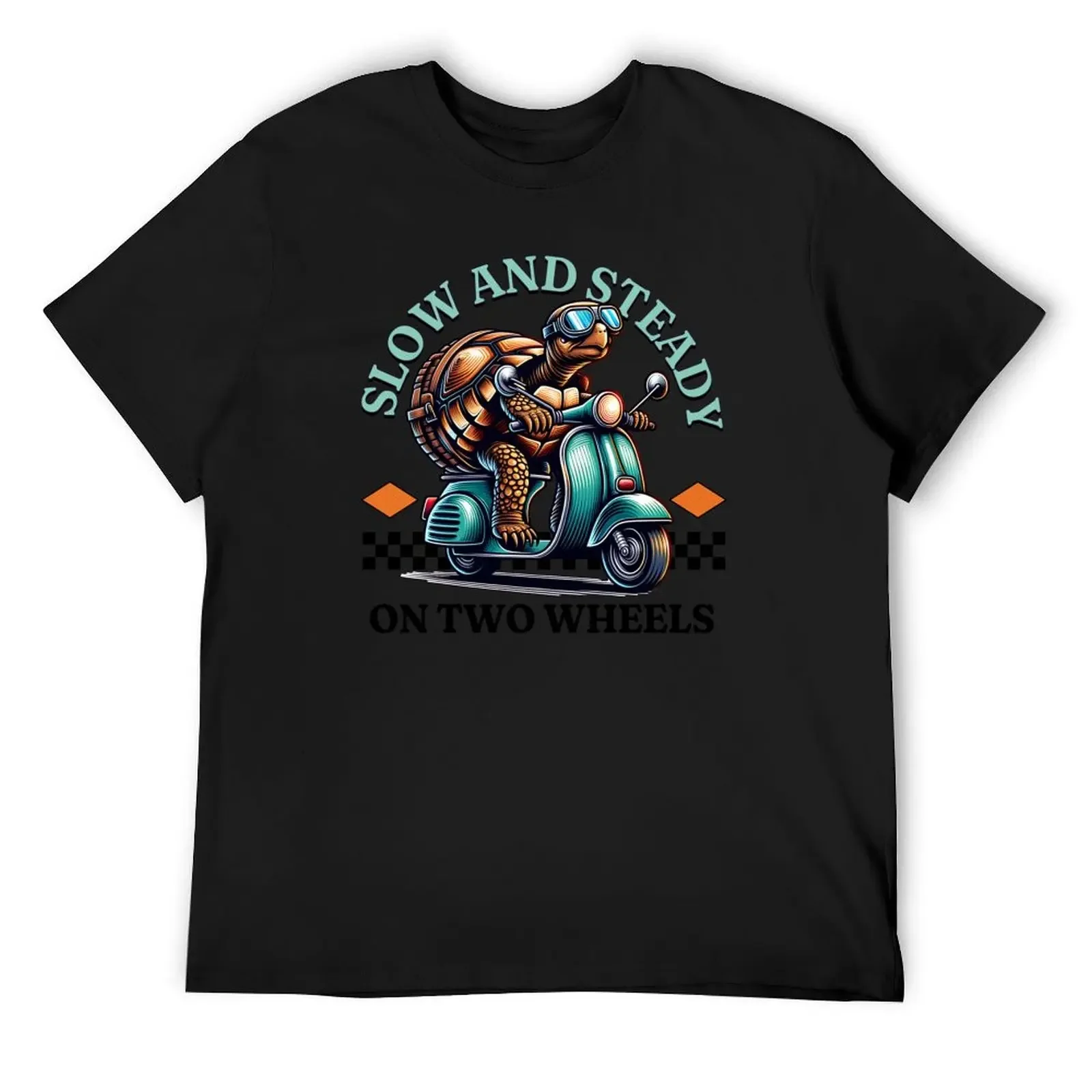 Funny Tortoise Quote - Slow And Steady On Two Wheels T-Shirt tops customs design your own vintage t shirts shirts men graphic