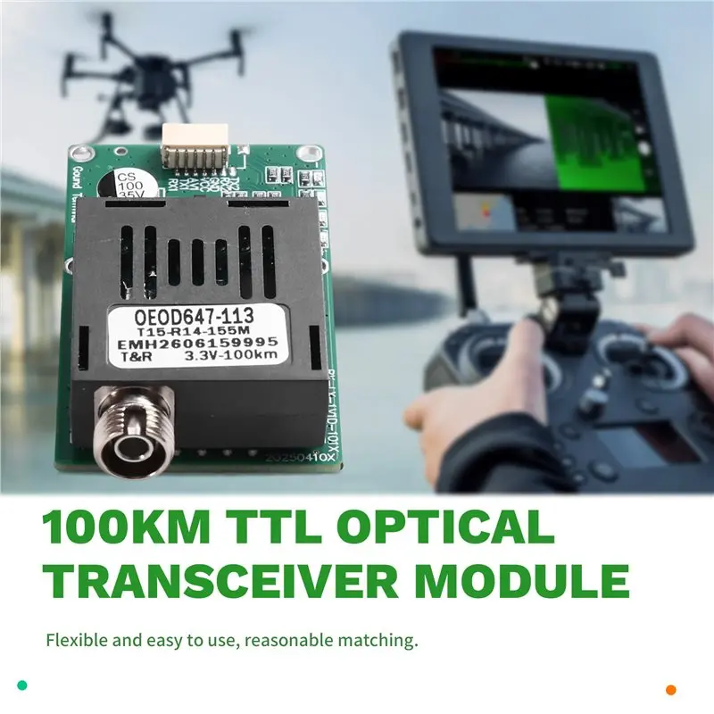 A53M-TTL Optical Transceiver Module FC RX/TX AV/VCC GND 100KM For Drones TTL To Fiber Optic Module DC 5.5- 26V