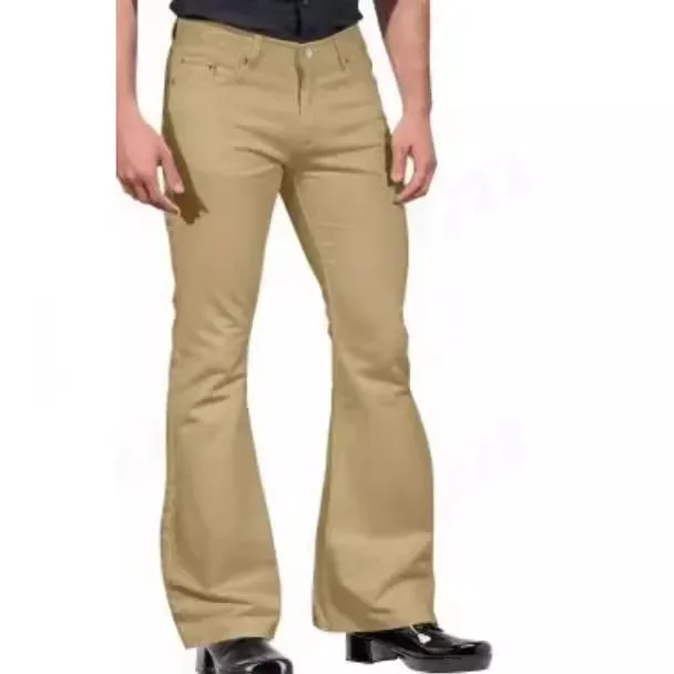 Men's Casual Vintage Bell-bottom Pants Fashionable Male Straight Leg Pants Loose Fit High Waist Elastic