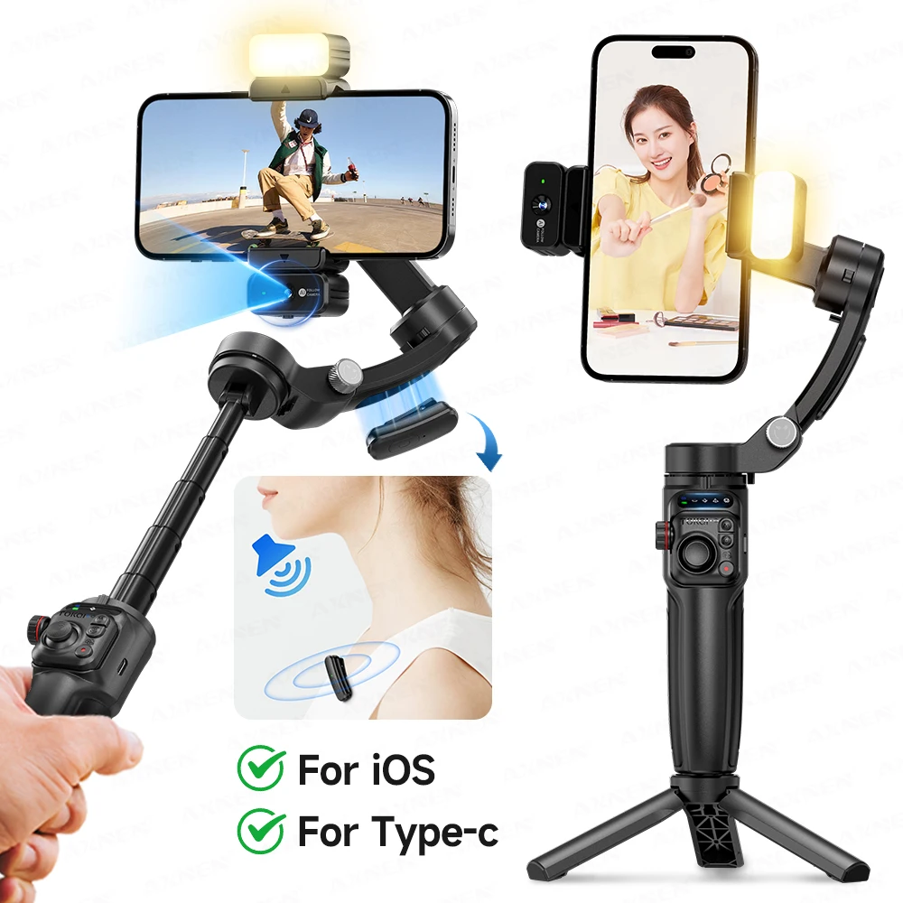 M06 3-Axis Handheld Gimbal AI Tracking Stabilizer with Wireless Lavalier Mic, Telescopic Rod, for iPhone Android Vlog Video Kit