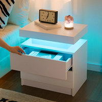 White Bedside Table with 2 Drawers, 1 Top Drawer, Bedside Cabinet with 4-side High Gloss, RGB LED-Light Side Table for bedroom