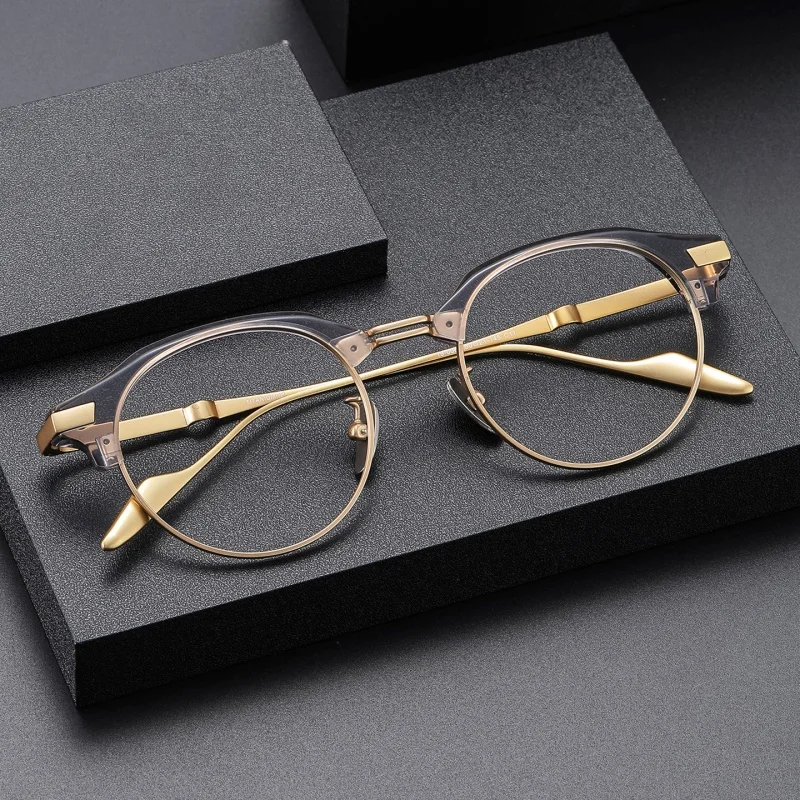High-quality Sheet Metal And Titanium Eyeglass Frame Retro Fashion Round Frame Anti Blue Light Men's Flat Light Glasses 0080