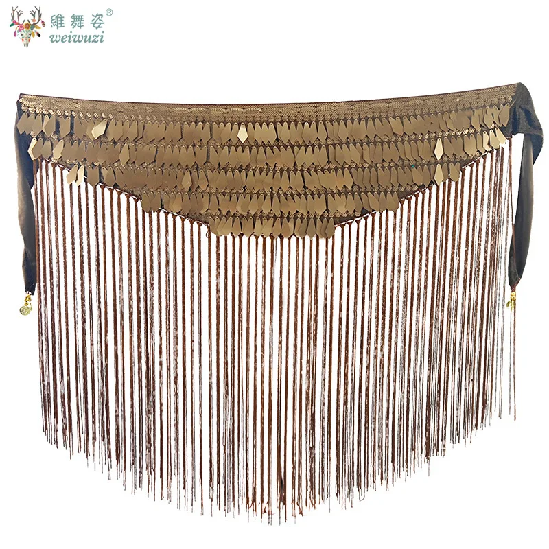 Cadena triangular larga con borlas para danza del vientre, cadena larga con lentejuelas para mujer, puesta en escena, cadena de cintura para danza del vientre, longitud ajustable