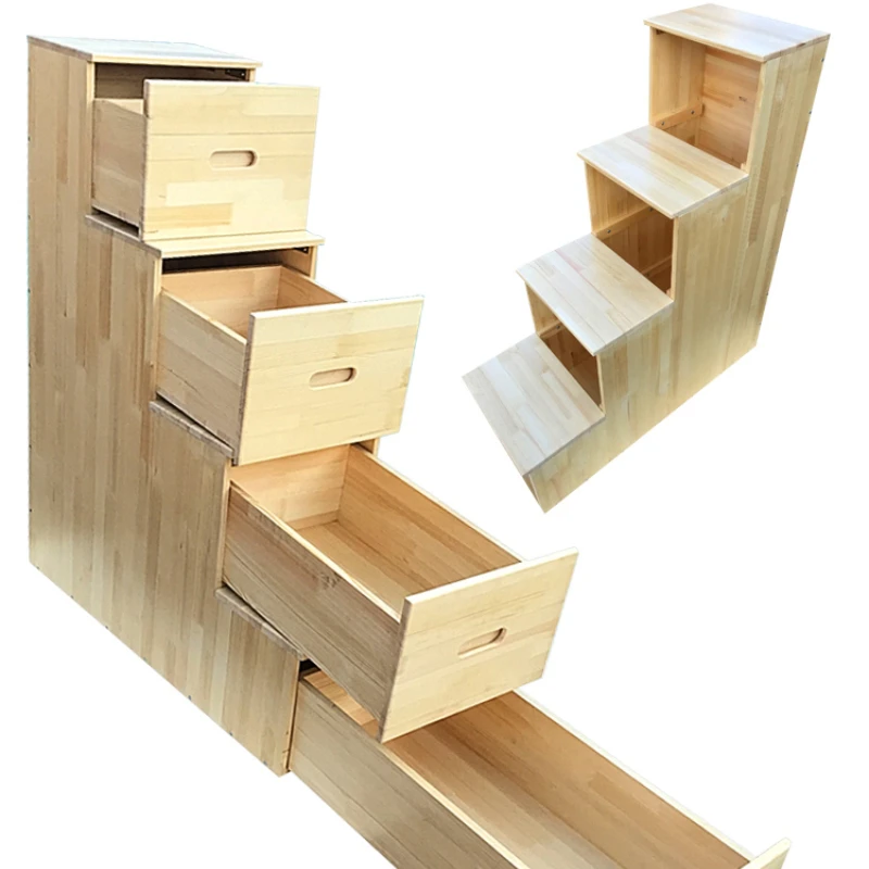 Solid wood ladder cabinet ladder step locker high and low bed drawer staircase multifunctional home