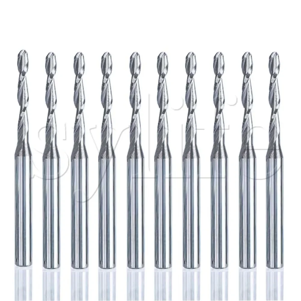 

5PCS 2mm Carbide Ball Nose End Mills - 1/13" 2 Flutes CNC Router Bits with 12mm Flute Length for Precision Milling