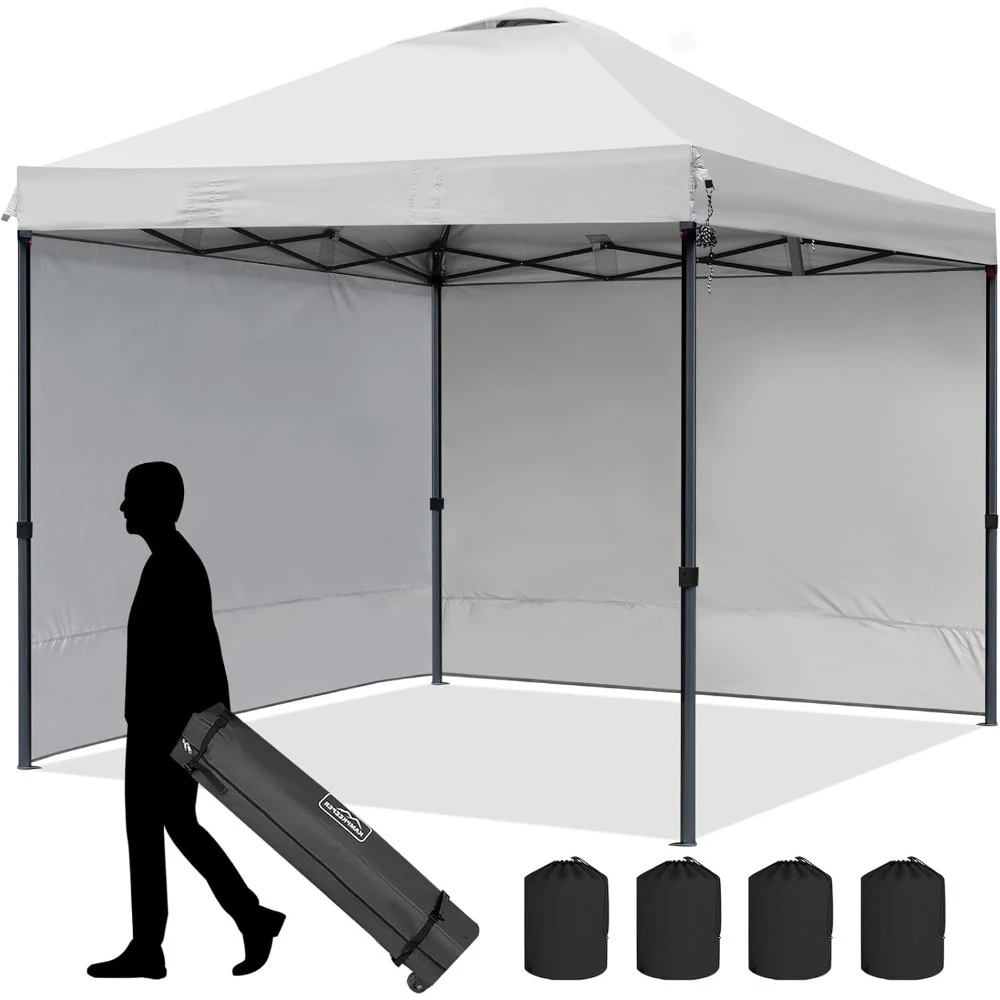 

10x10 Pop Up Canopy Tent with 2 Sidewalls, 2 sidewalls, 4 sandbags, 4 pegs, 4 x ropes, Sturdy steel frame, UV protection Canopy