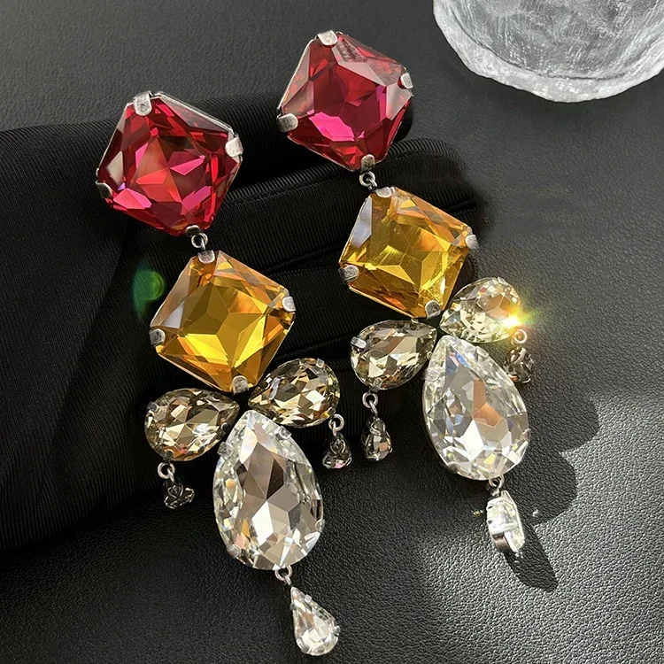 

Europe Brand Colorful Gemstone Ear Clip Earrings Woman Top Quality Designer Jewelry Trend