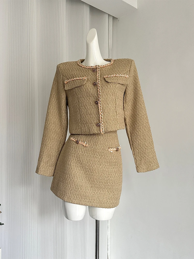 Ensembles de jupe de luxe pour femmes, veste à manches longues, manteau avec mini jupe A-Line, vintage des années 90, ensemble de style avocat Y2k, vêtements trempés des années 2000