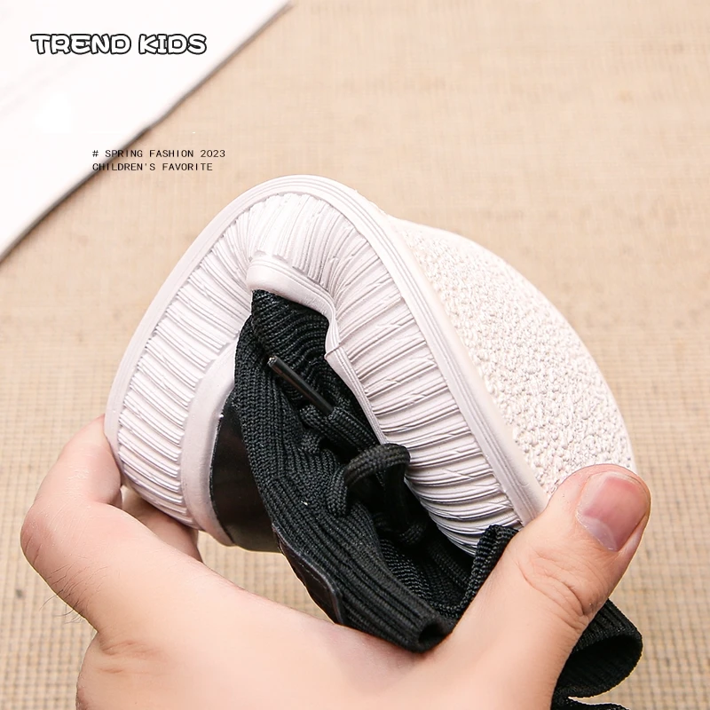 3-12 Years Girls' Socks Boots 2024 Spring Autumn New Children's Breathable Casual Flying Woven Shoes For Boys Smart Flat Shoes