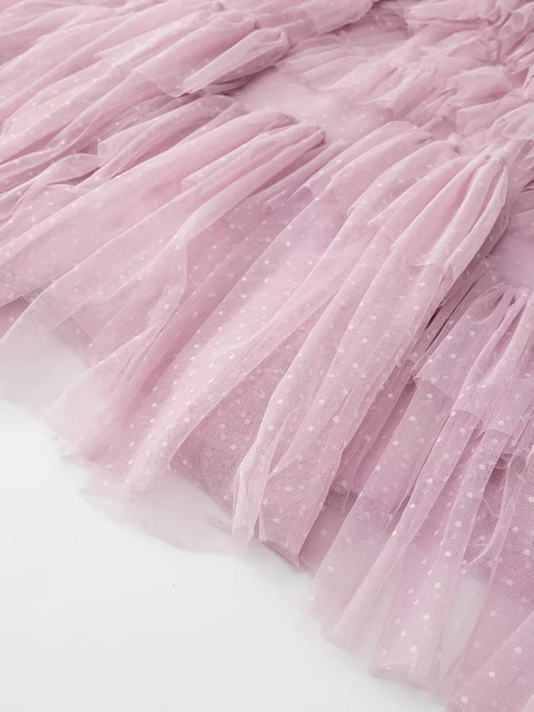 Dsxdfacairij vestido feminino vintage de malha com bolinhas, gola redonda, babados em camadas, manga lanterna, cor sólida, moda verão, roupas femininas