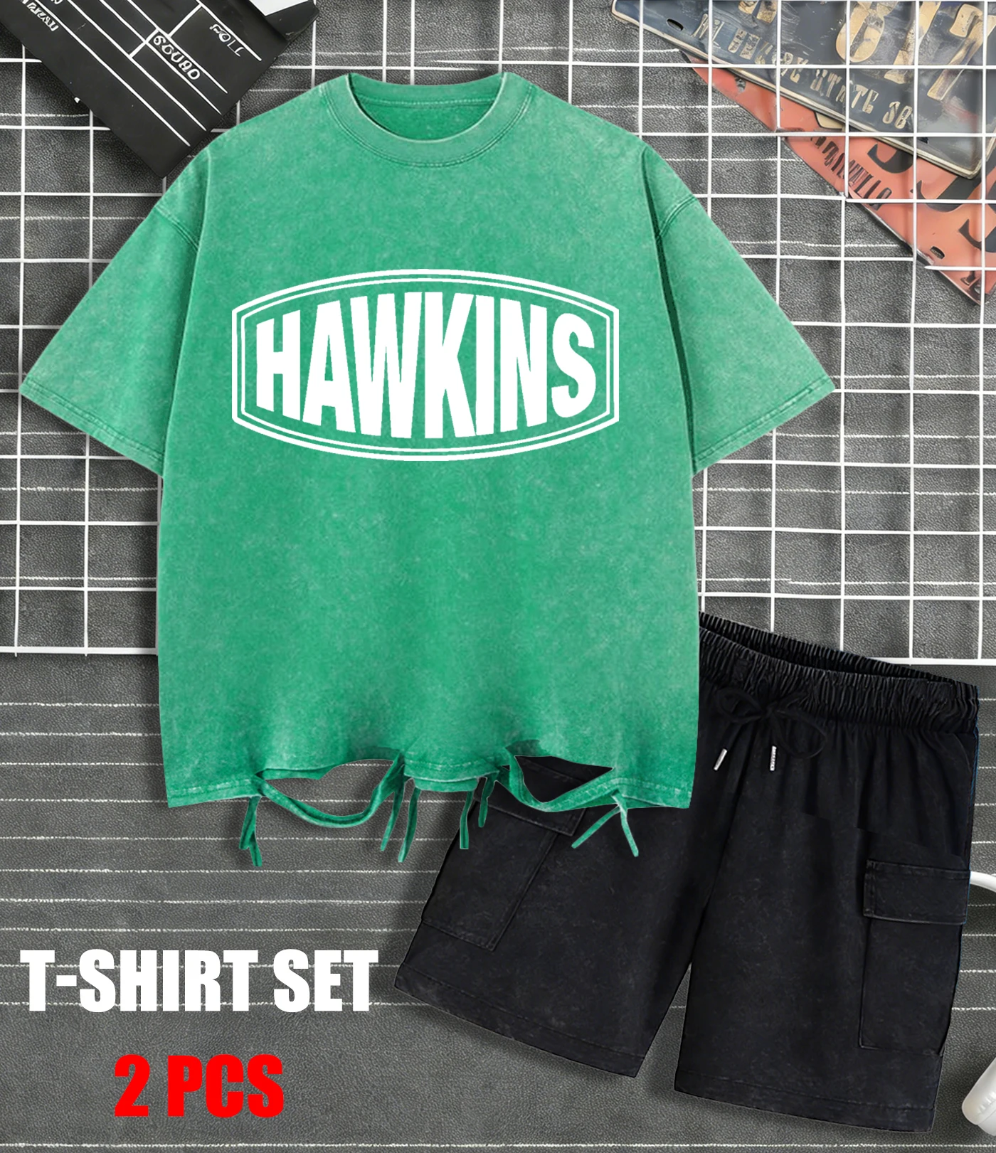 

Hawkins 1952 High School Print Retro T-Shirts Summer Cotton Loose Men Shorts Set Comfortable Sport Soft Washed Male Clothes