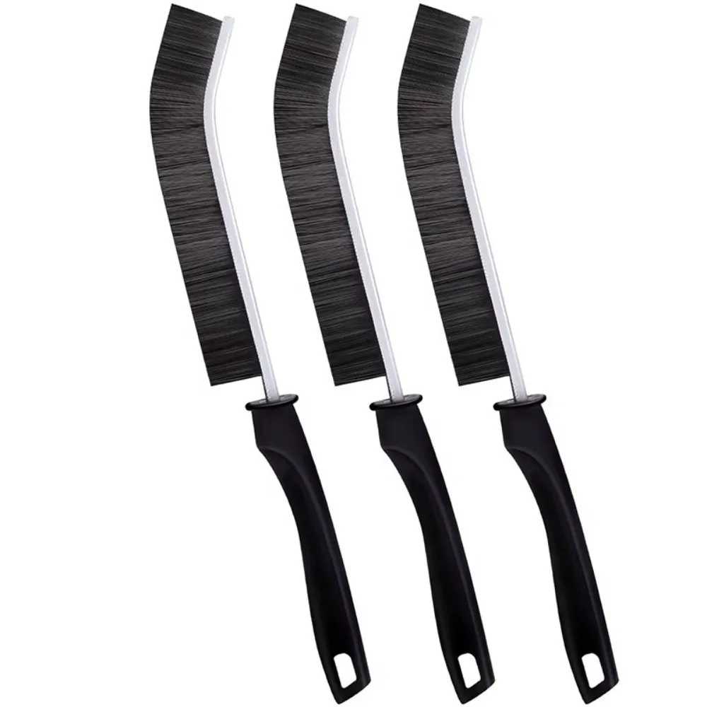 Long Handle Crevice Cleaning Brush Hard Bristle Alloy Elbow Grout Scrub Brush Depth Narrow Head Track Groove Cleaner