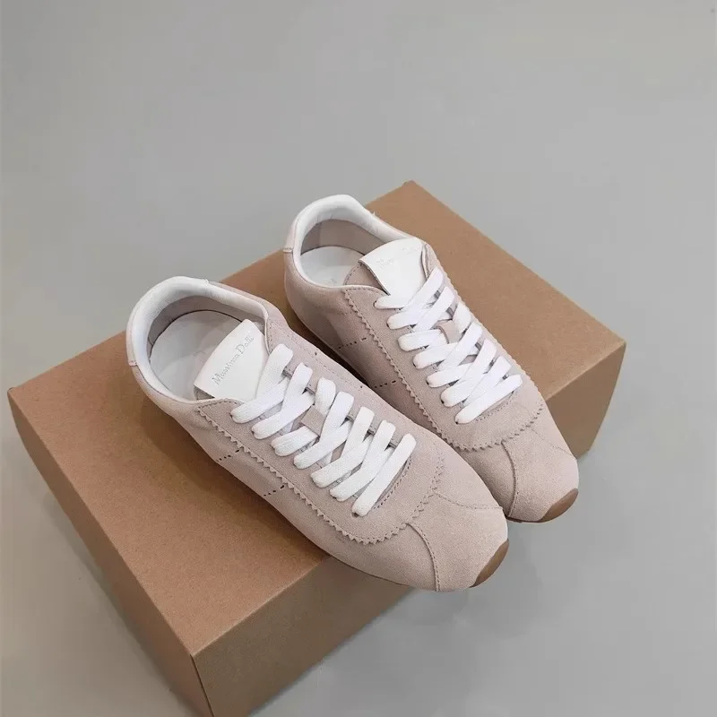 Mrxmus Dutit 2024 New Women Spring Fashion Leather Casual Sports Shoes Lacing Simple Versatile Comfort Flats Sneaker Female Chic