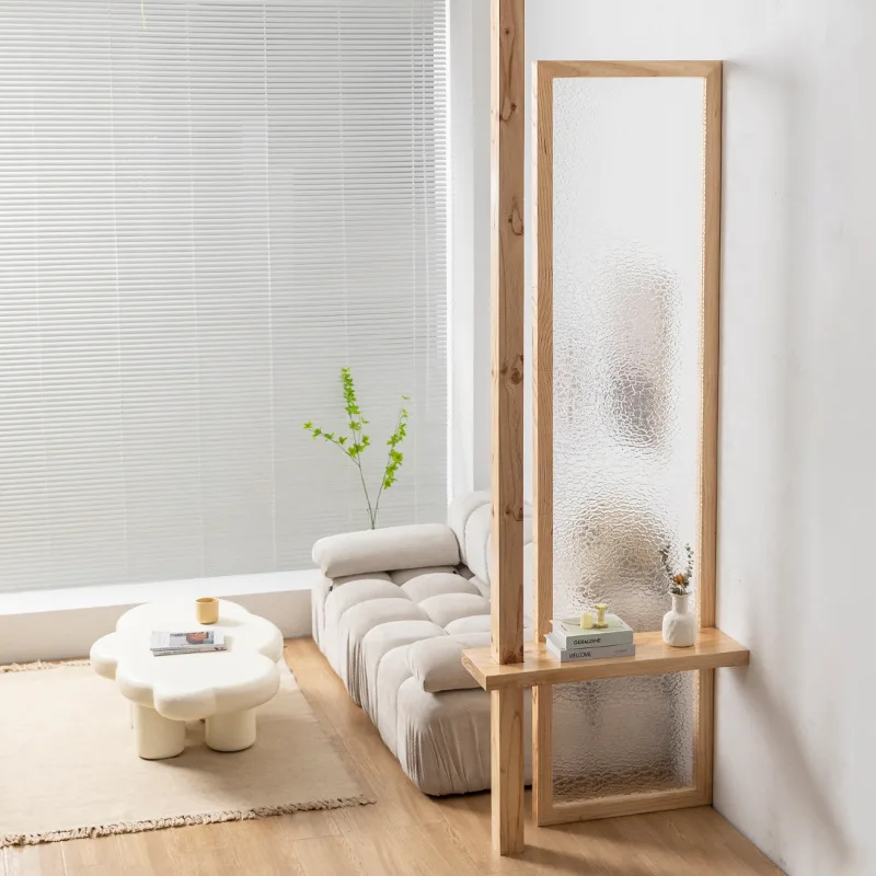 Japanese-style Solid Wood Water Corrugated Glass Screen Partition Modern Simple Living Room Entrance Internet Celebrity Bed And