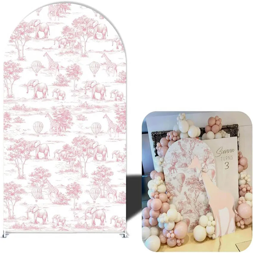 Mehofond Custom 2-Sided Toile De Jouy Jungle Safari Kids Birthday Party Baby Shower Cover Chiara Arch Background Decor Backdrop