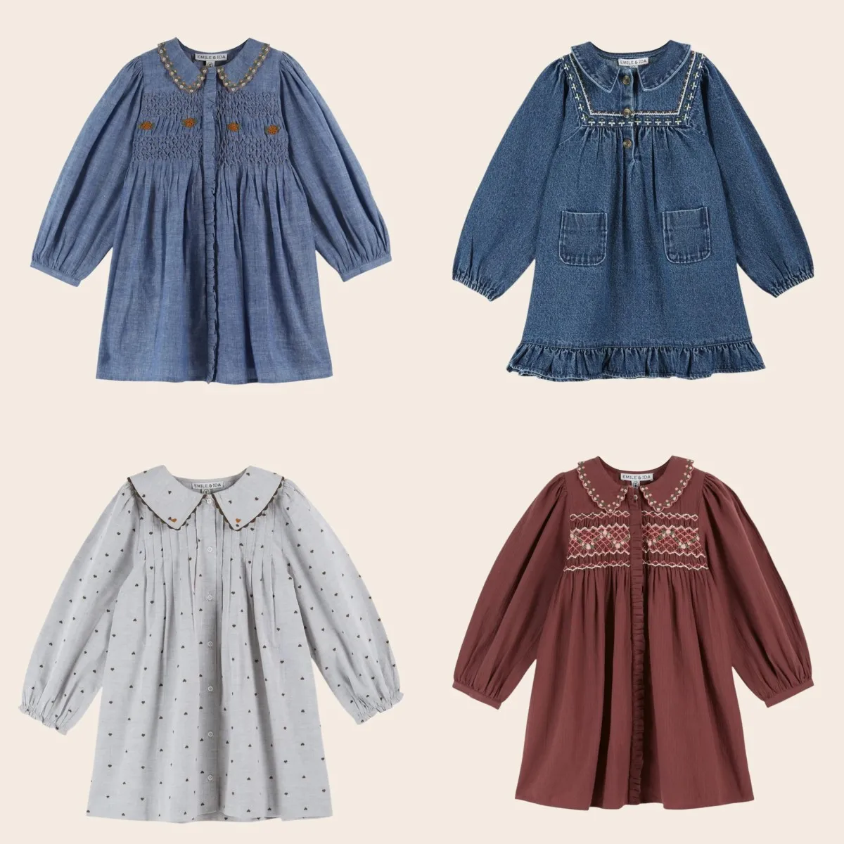 

Kids Shirts Dress AW25 EM Toddler Girls Cute Embroidery Long Sleeve Princess Dresses
