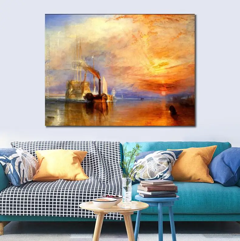 

Wall Art Sailing Painting Seascape Sunset Handmade William Turner Canvas Artwork The Fighting Temeraire Tugged to Her Last Berth