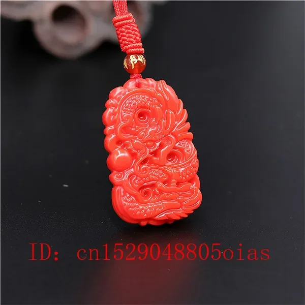 Natural Red Coral Jade Stone Dragon Pendant Necklace Chinese Jadeite Jewelry Charm Carved Amulet Fashion Gifts for Women Men