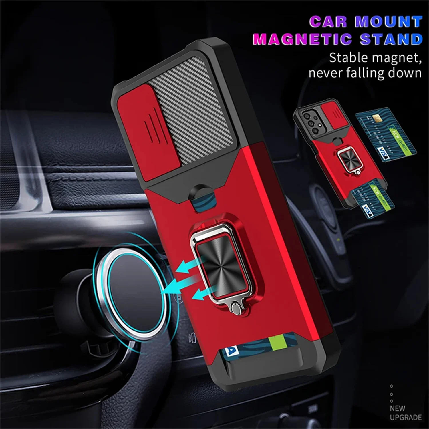 سامسونج غالاكسي A03 A04 A06 A54 A32 A52 A53 A25 A35 حامل البطاقة حالة حلقة حامل الدورية الشريحة عدسة الكاميرا العسكرية درع