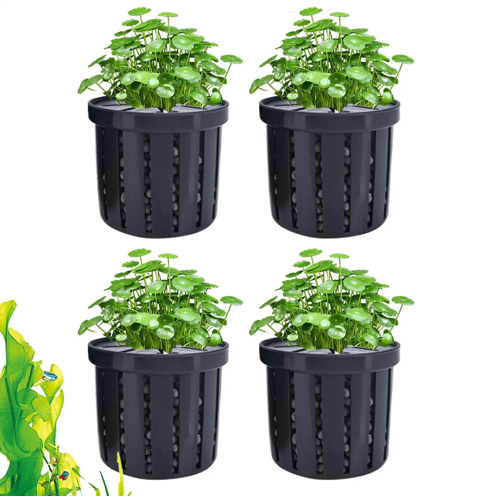 4 Pieces Aquarium Planter Pot with sponge Suction Cups Self sinking to the bottom For Home Fish Tank Plant Pots Holder