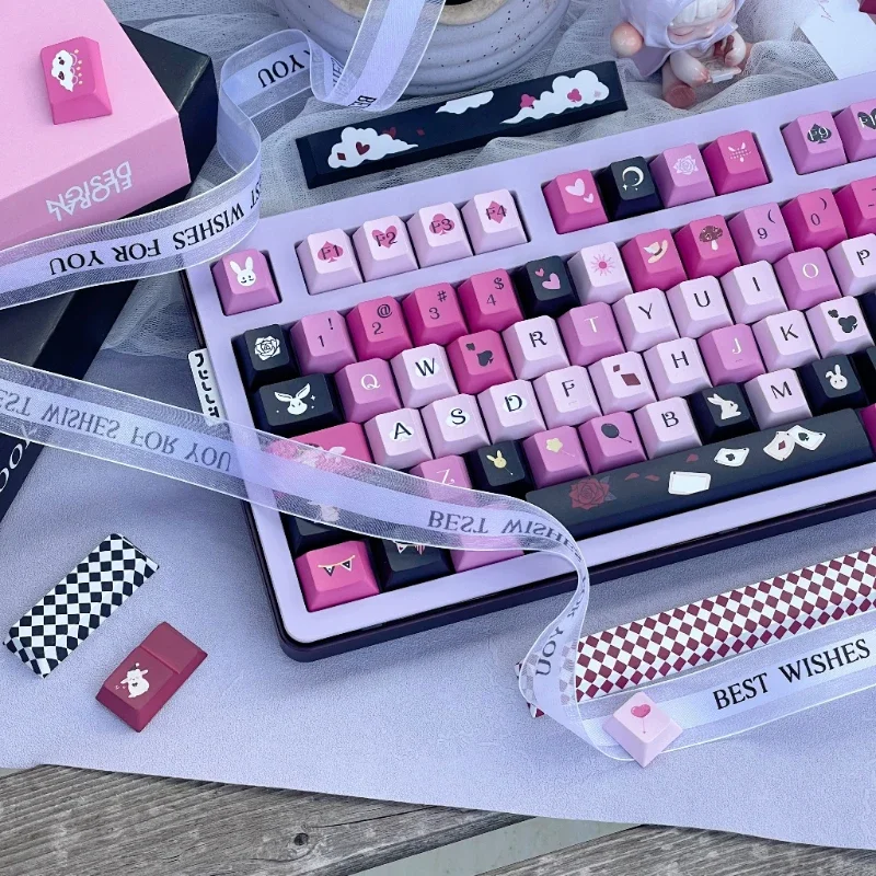 Imagem -04 - Alice Coelho Keycaps Personalizado Pbt Cereja Perfil Keycap Preto e Rosa Ponto Chave para Jogos Wooting Atk 68 Teclado Mecânico